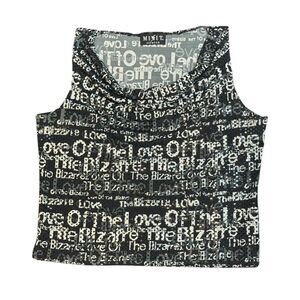 Y2K MixIt Black Sequin Black Graphic Euro Core Cowl Neck Going Out Tank